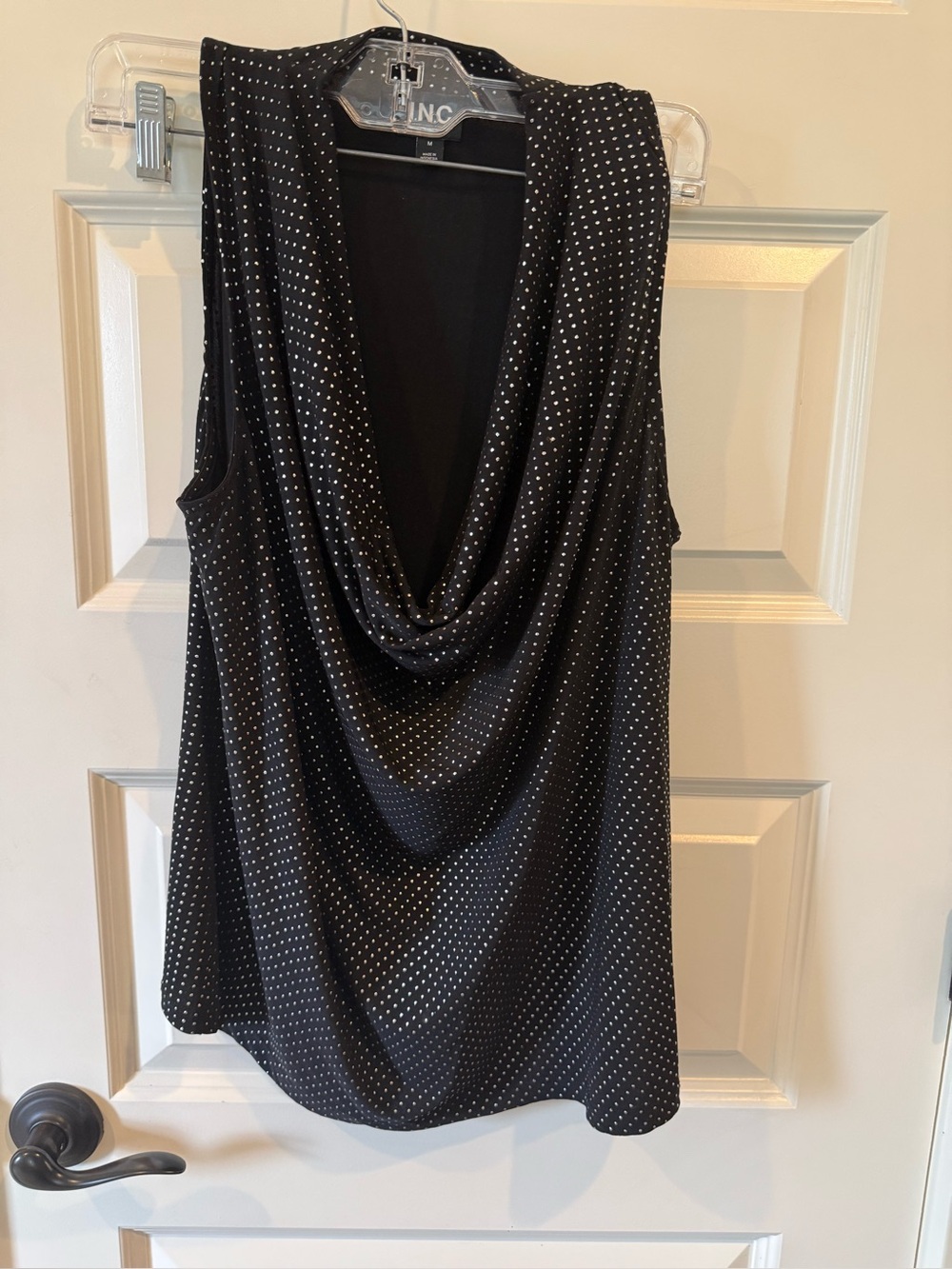 INC International Concepts Black Top with White Dot Accents